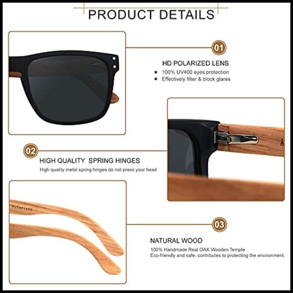 Wood Frame Polarized Sunglasses UV Protection Square Shape main image 5